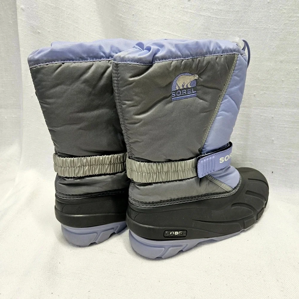 Sorel Flurry Snow Boots‎ Youth 1 Gray Purple Waterproof Insulated Winter Kids